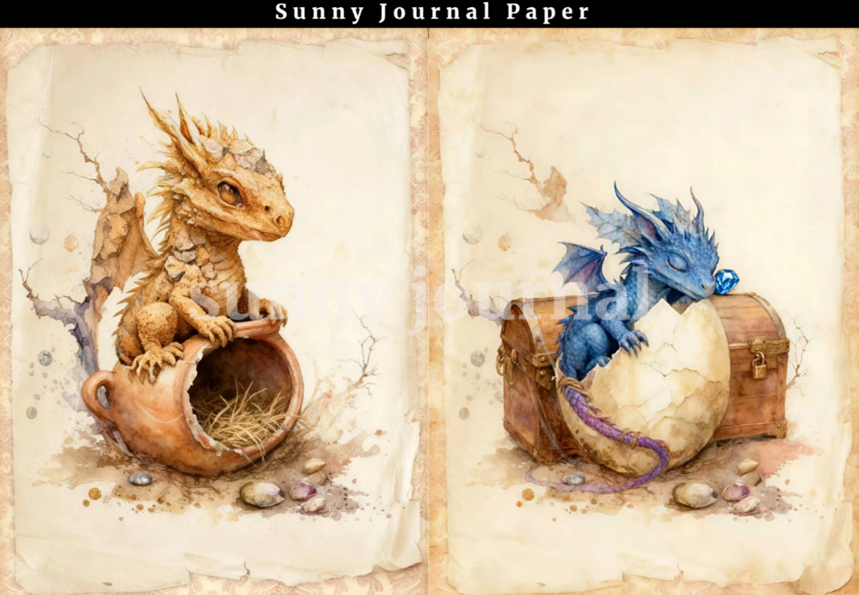 B0022-Vintage Dragon baby A5 paper no repeat