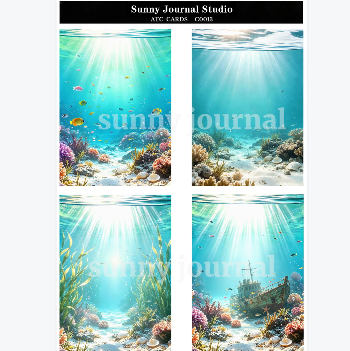 C0013-Ocean Underwater ATC Cards 20 iamges 300GSM Paper Card / Self-cut Required