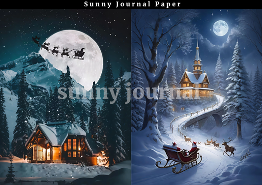B0029- Christmas Snowing Night and Fireworks 10 images A5 paper no repeat