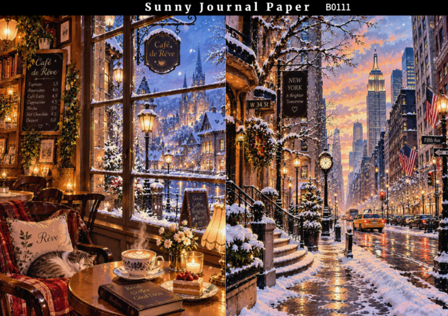 B0111--Winter Snowscape A5 paper 10pcs no repeat