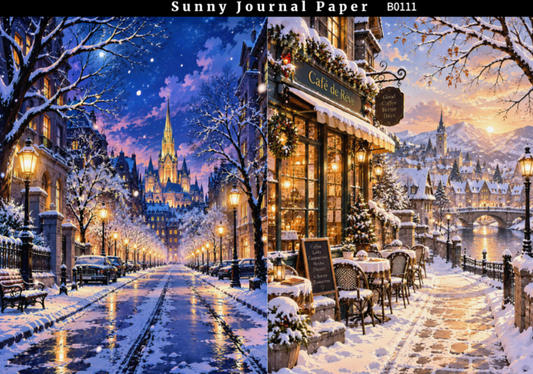 B0111--Winter Snowscape A5 paper 10pcs no repeat