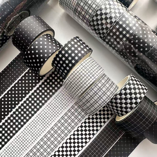 Washi Tape Set Classic Retro Black White Plaid  8 Rolls