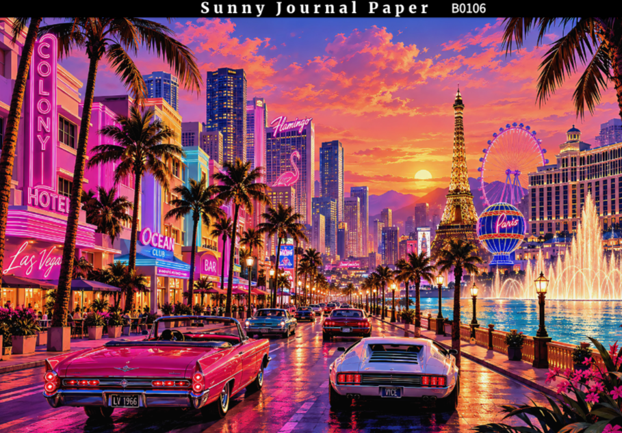 B0106-LAS VEGAS Nightscape Horizontal A5 paper 15pcs no repeat