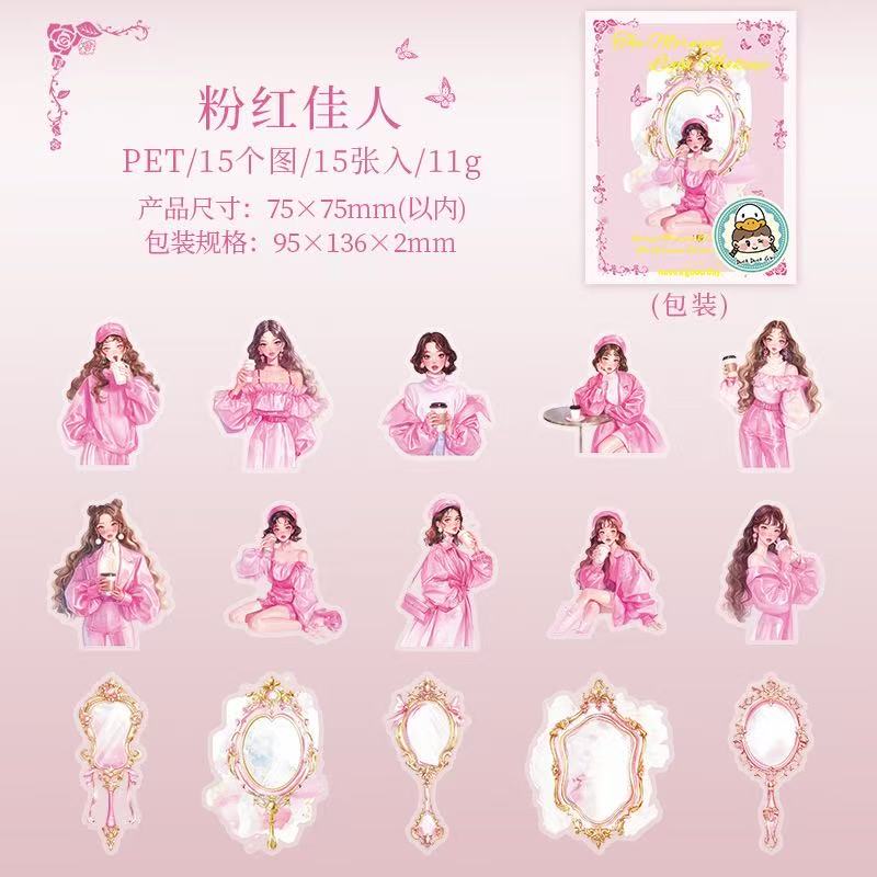 Mirror and Girls PET Stickers 15 Sheets Per Pack