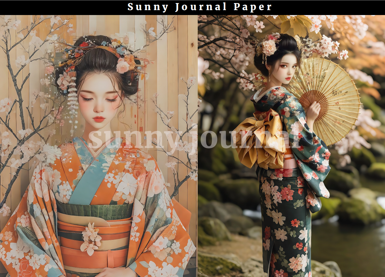 B0017-Japanese Geisha Kimono Girls A5 Paper 10 pcs no repeat