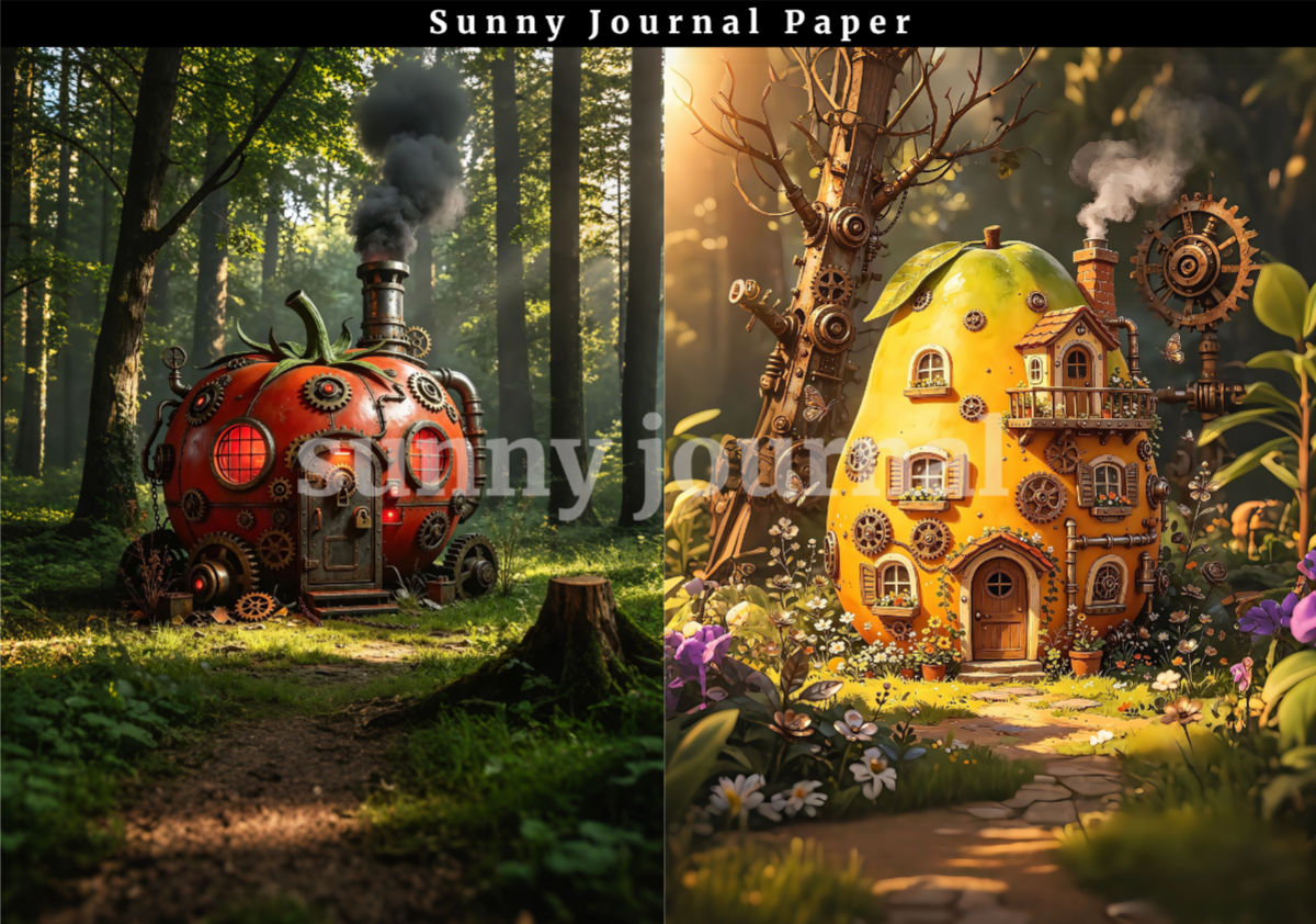 B0053-Steampunk Fruit House A5 paper 10pcs no repeat