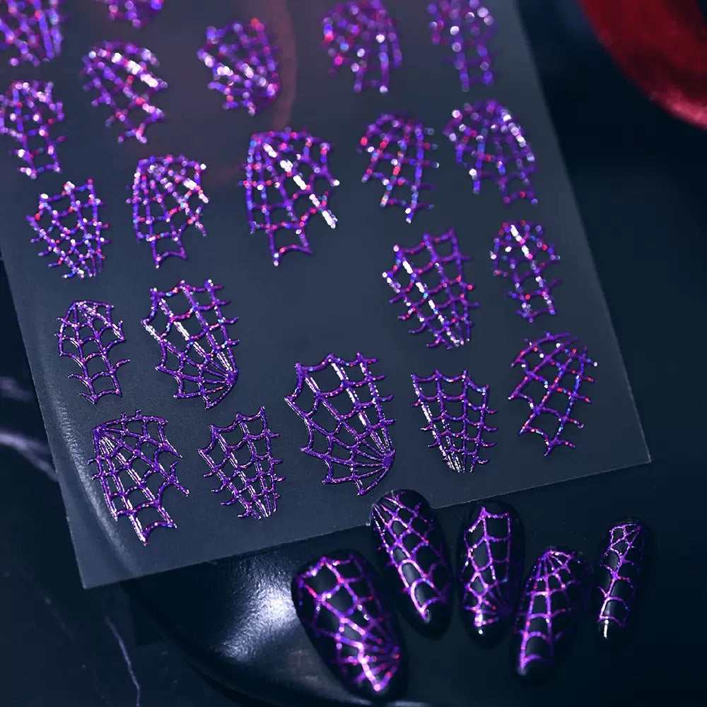 Mini Halloween Spider Web Embossed 3D Iridescent Sticker