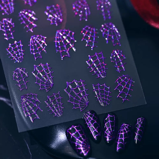 Halloween Spider Web Embossed 3D Iridescent Sticker