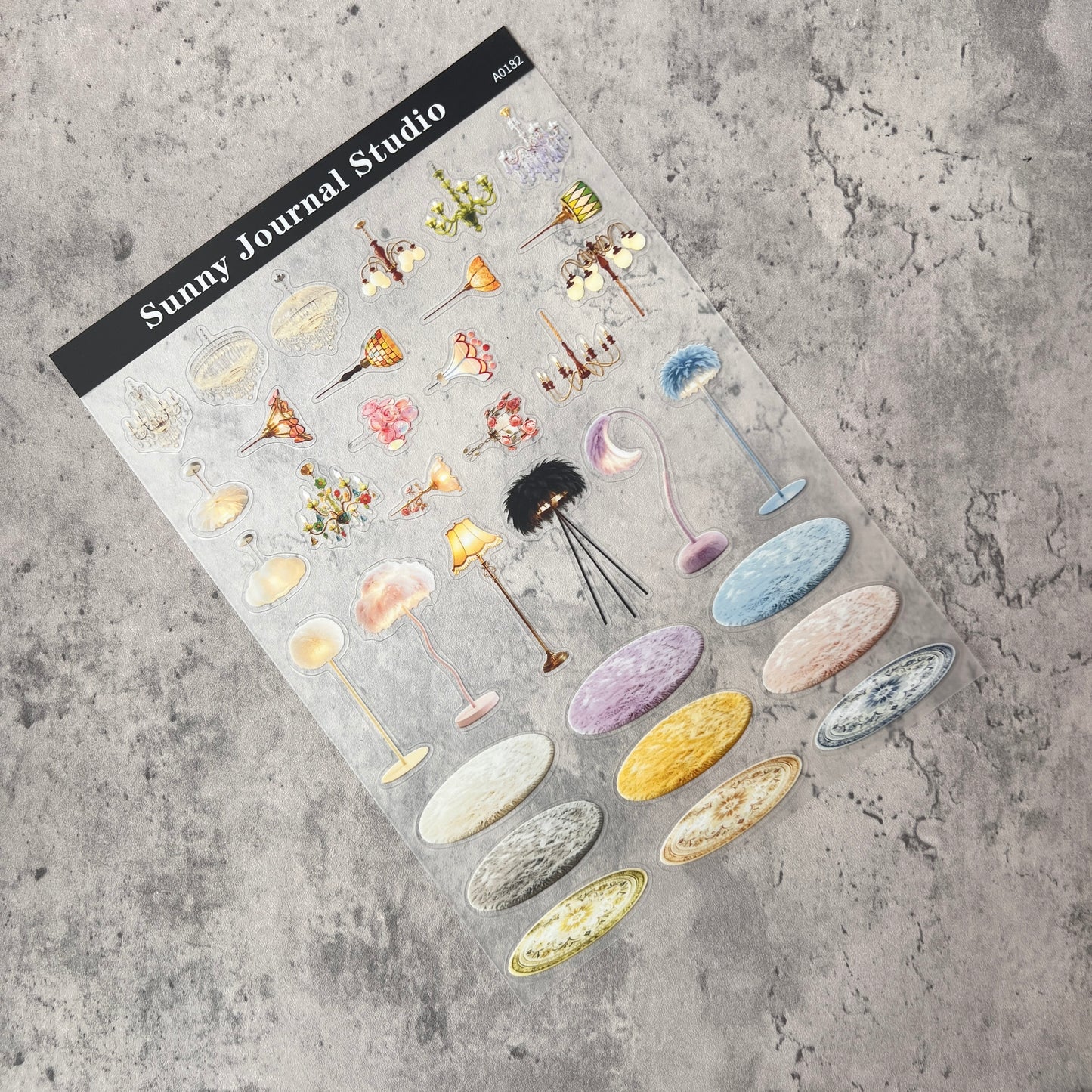 A0182--Furniture Lamps/Rugs/Chandelier PET Sticker 1 Pcs A5 Size