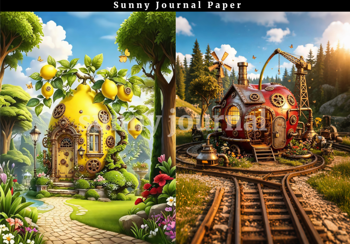 B0053-Steampunk Fruit House A5 paper 10pcs no repeat