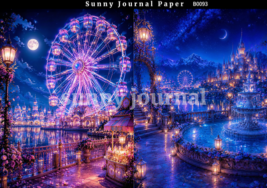 B0093-Whimsical Fairy‑Tale Amusement Park Background A5 paper 10pcs no repeat