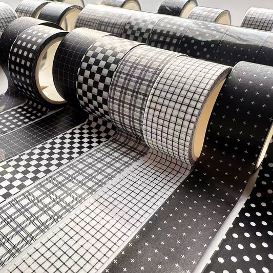 Washi Tape Set Classic Retro Black White Plaid  8 Rolls