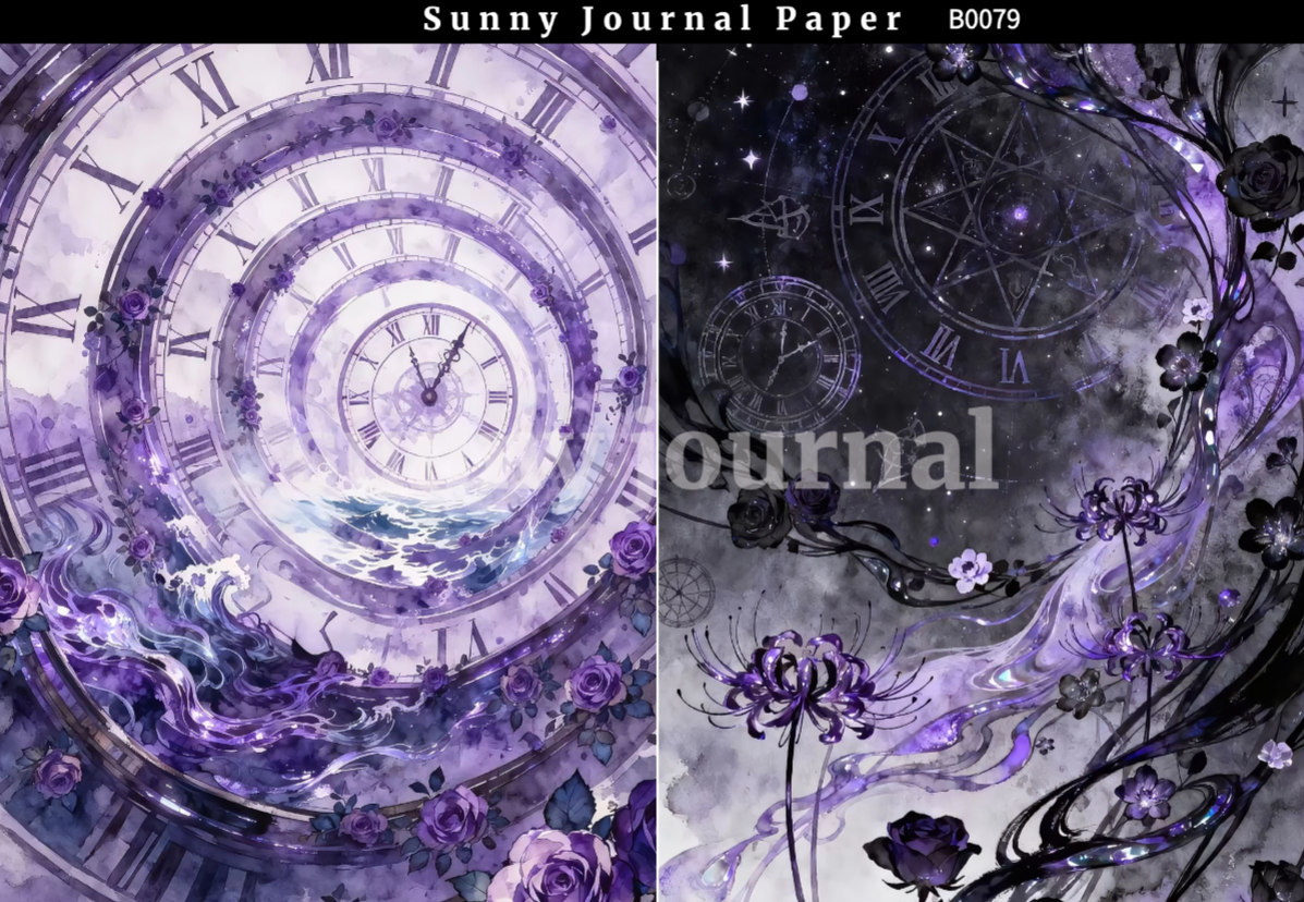 B0079-Mystery Purple Spider Lily & Time Clock A5 paper 10pcs no repeat