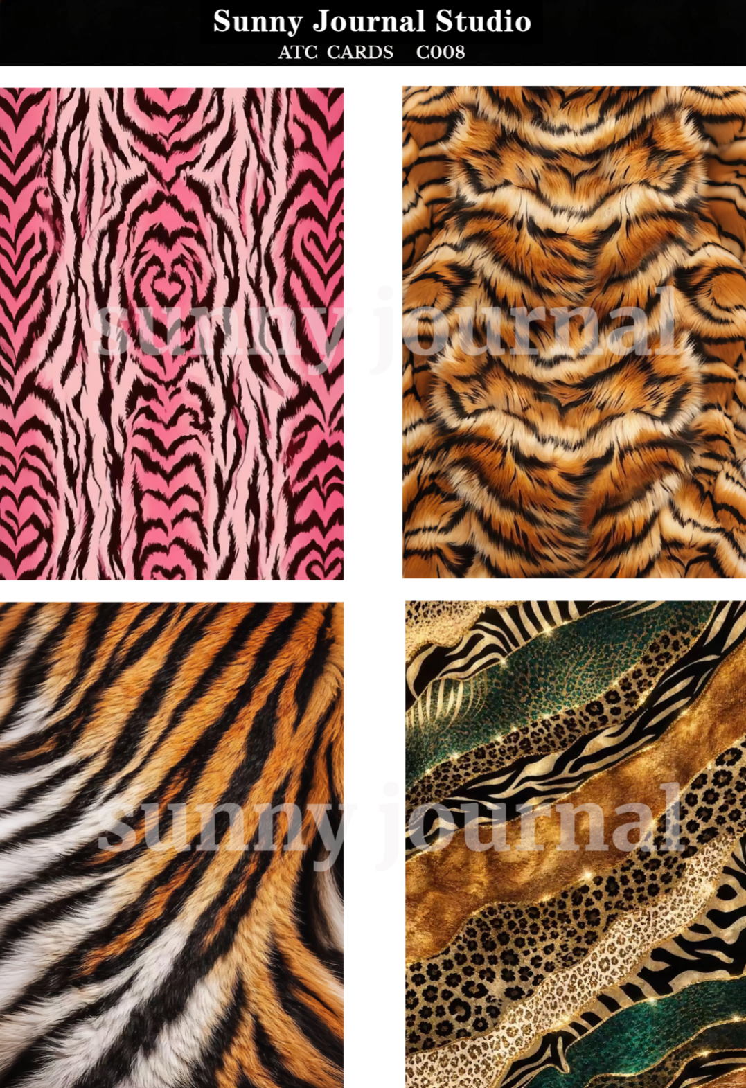 C008-Animals Texture ATC Cards 20 iamges 300GSM Paper Card / Self-cut Required
