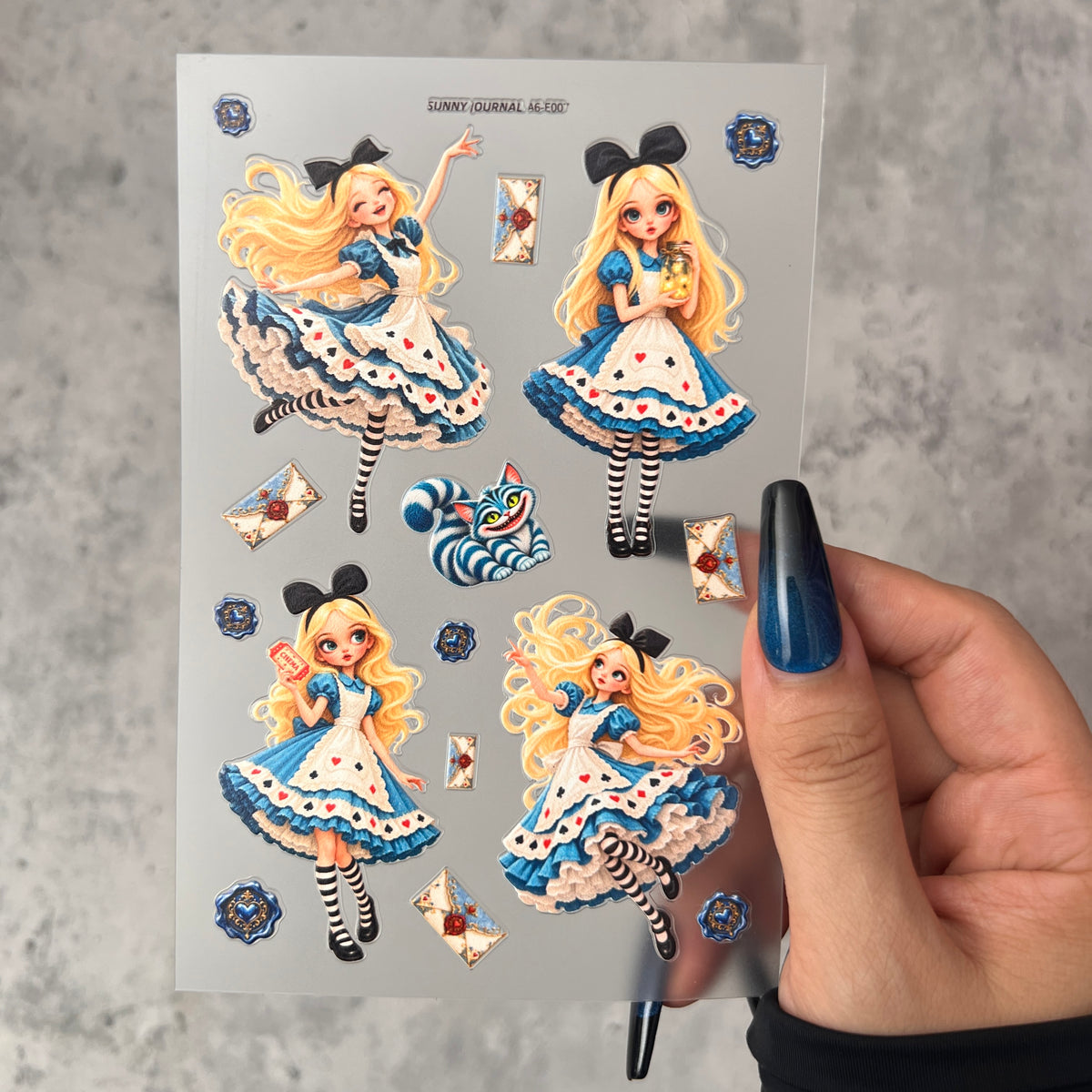 E007--Cute Alice 3D Embossed Sticker 1 Pcs A6 Size 10X15cm=4x6inch