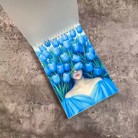 Blue Tulips A5 Spiral Journal Paper Books  (60 blank pages,Double-Sided Protective)