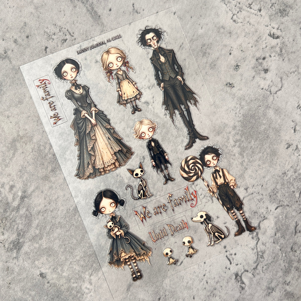 E0020--Creepy Gothic Family 3D Embossed Sticker 1 Pcs A6 Size 10X15cm=4x6inch