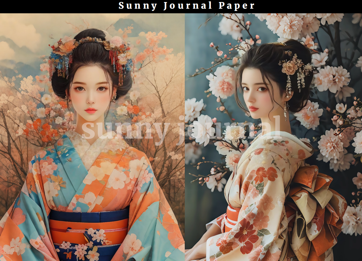 B0017-Japanese Geisha Kimono Girls A5 Paper 10 pcs no repeat