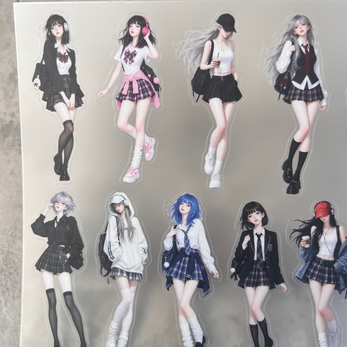 A0199--Seifuku Uniform Anime Girls PET Sticker 1 Pcs A5 Size