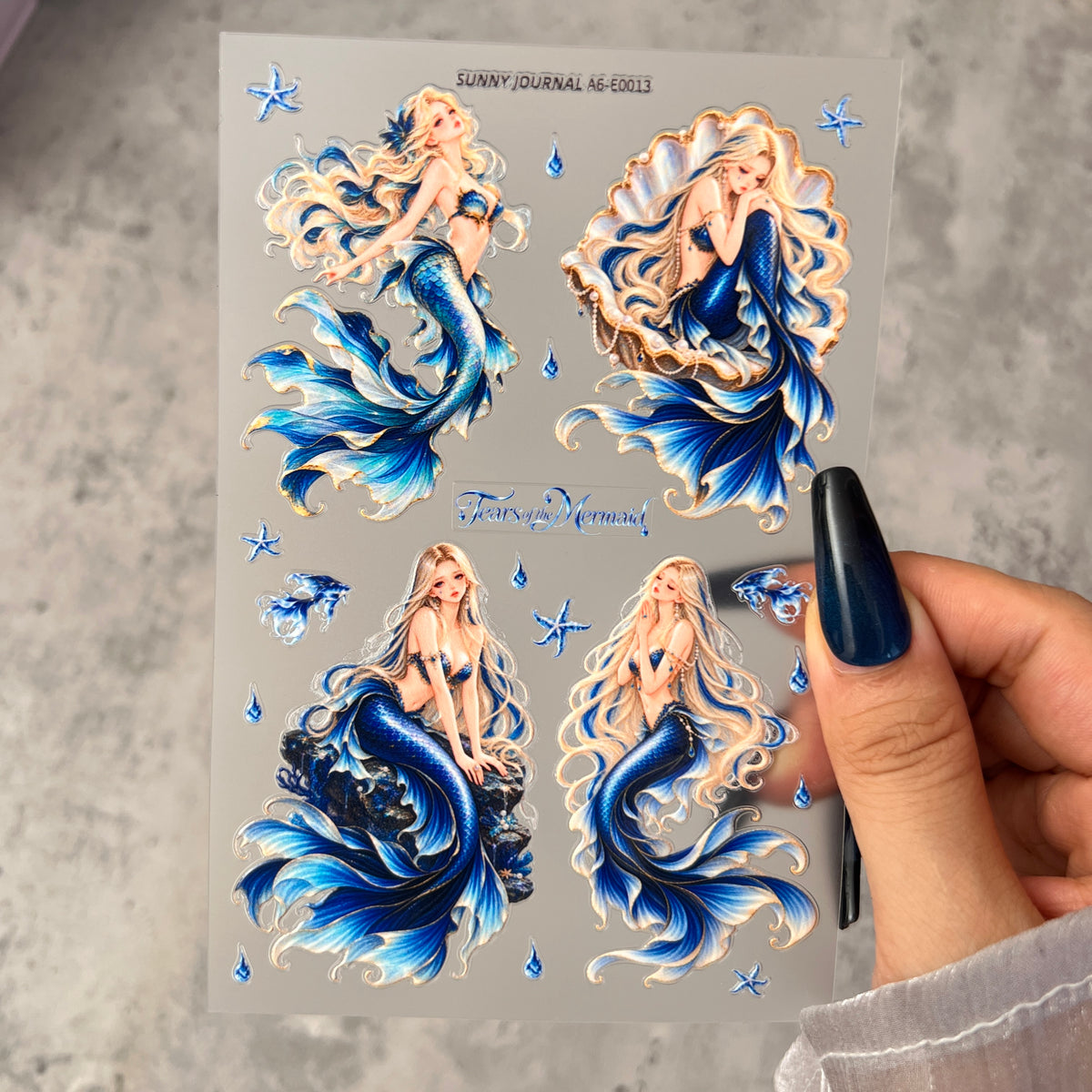 E0013--Blue Mermaid 3D Embossed Sticker 1 Pcs A6 Size 10X15cm=4x6inch