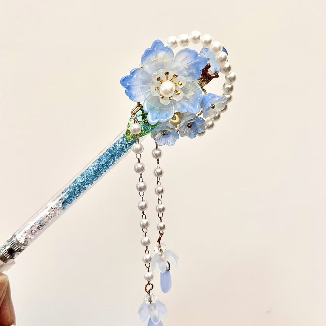 Handmade Blue Flower Carving Knife Pen Cutter for Journaling