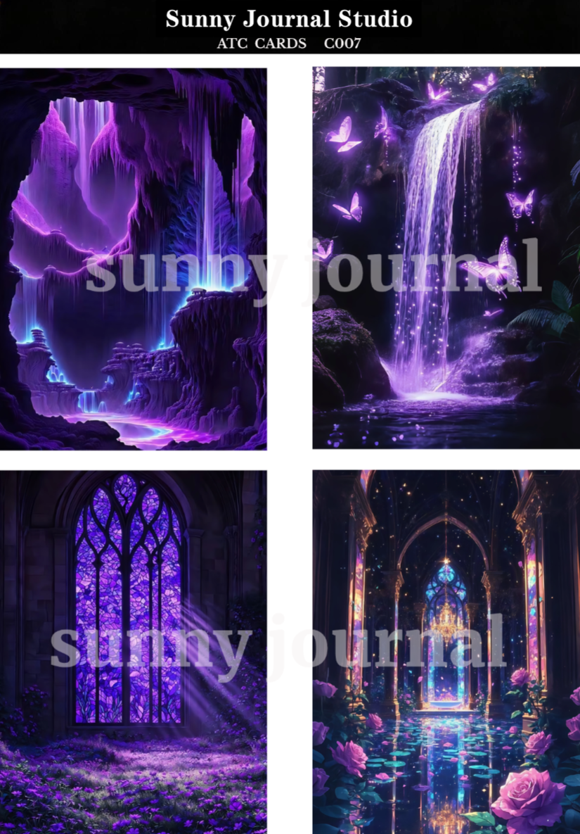 C007-Purple Magic Style ATC Cards 20 iamges 300GSM Paper Card / Self-cut Required