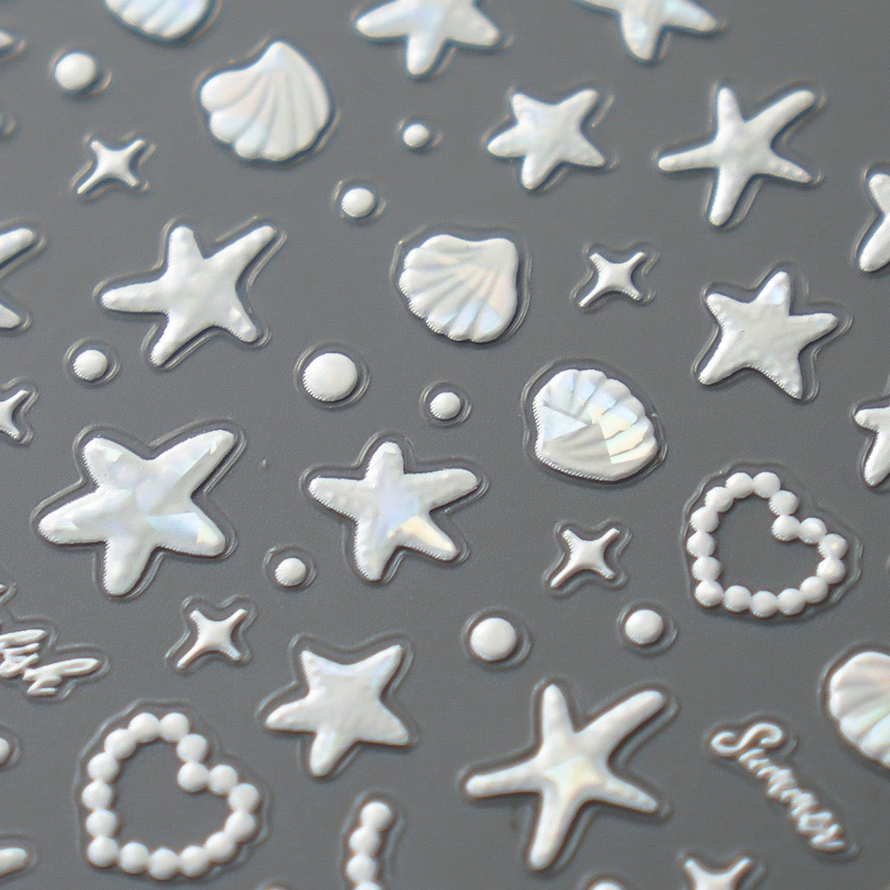 Mini Iridescent Ocean Seashell/JellyFish/Seastar Embossed 3D Sticker