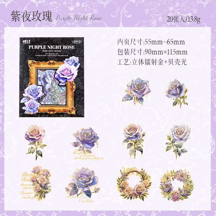 Icy‑Crystal Rose PET Gold‑Foil Sticker Pack