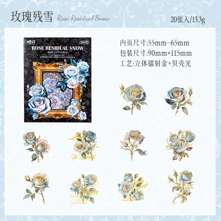 Icy‑Crystal Rose PET Gold‑Foil Sticker Pack