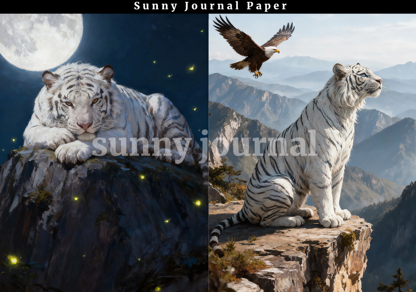 B0025- White Tiger A5 paper no repeat