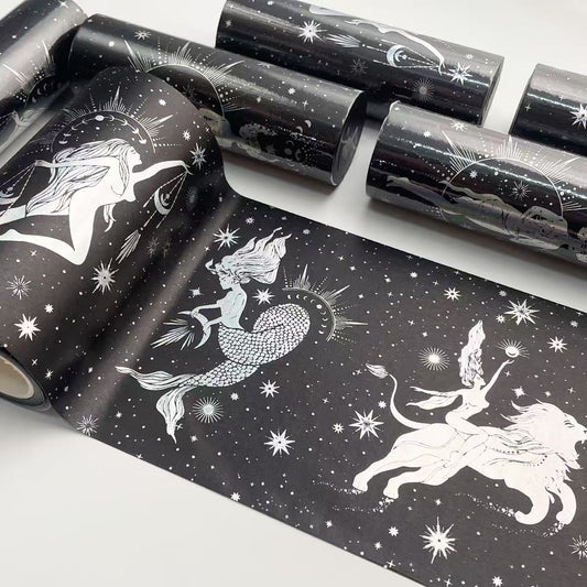 Washi Tape Zodiac Girl Iridescent Hot Foil Starry Sky with Release Liner Big Size 12*3.8CM