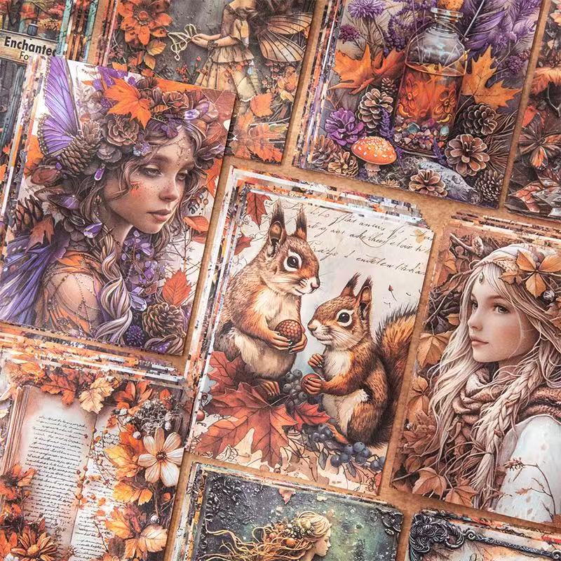 Vintage Autumn Fairys Junk Journal Paper, Autumn Forest Old Dream Series