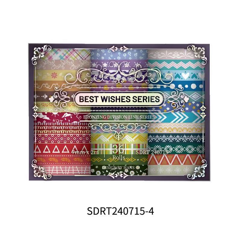 Washi Tape Vintage Heartfelt Series Black Gold Foil 36 Rolls 0.7cm