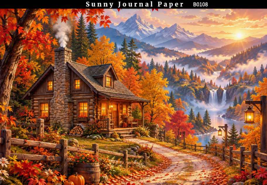 B0108-Autumn Scenery Horizontal A5 paper 10pcs no repeat