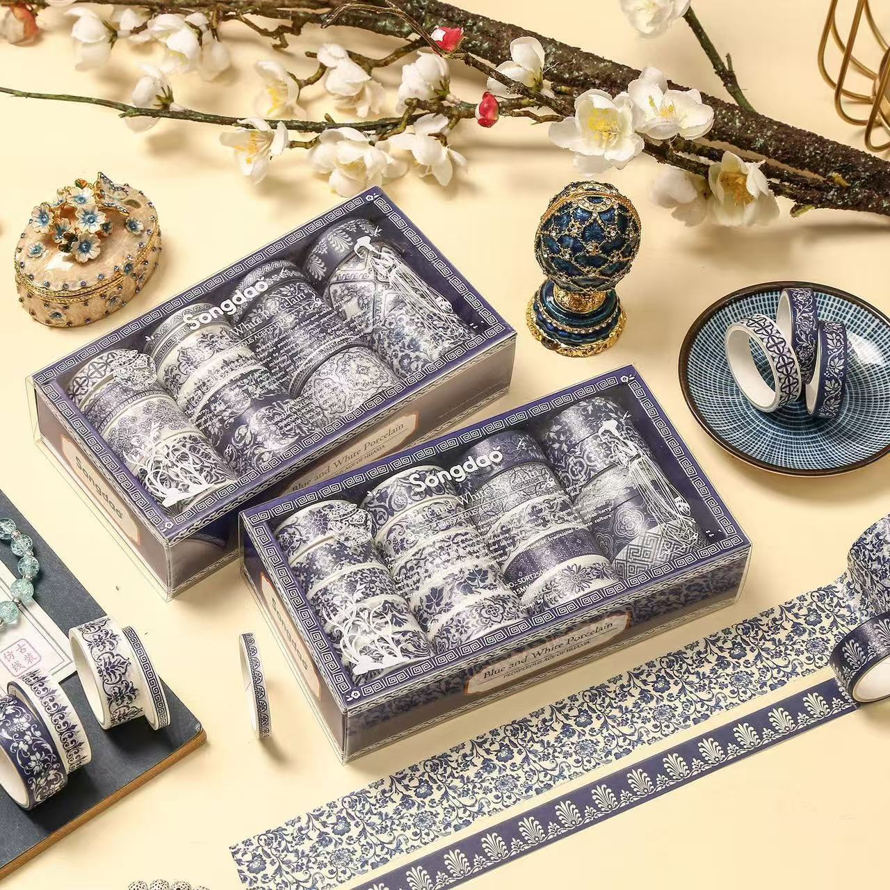 Washi Tape Set Blue and White Porcelain Series Gold Foil 20 rolls