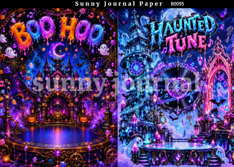 B0095-Halloween Magic Stage Background A5 paper 10pcs no repeat