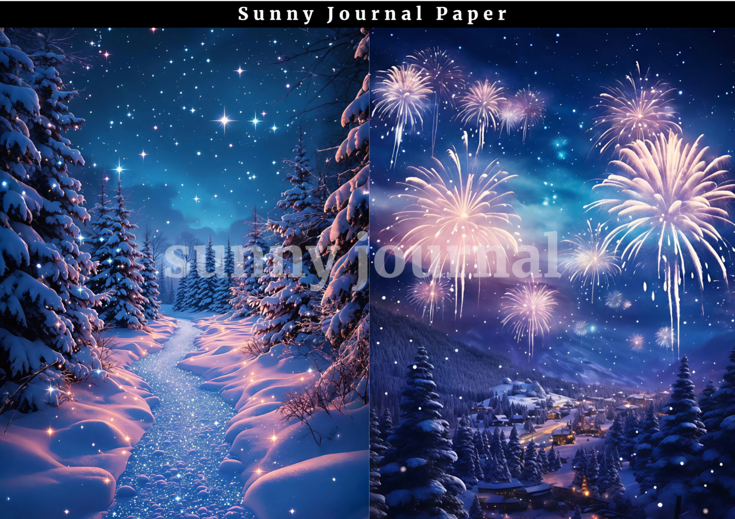 B0029- Christmas Snowing Night and Fireworks 10 images A5 paper no repeat