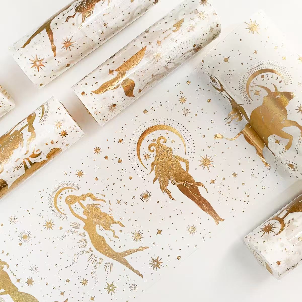 Washi Tape Zodiac Girl Iridescent Hot Foil Starry Sky with Release Liner Big Size 12*3.8CM