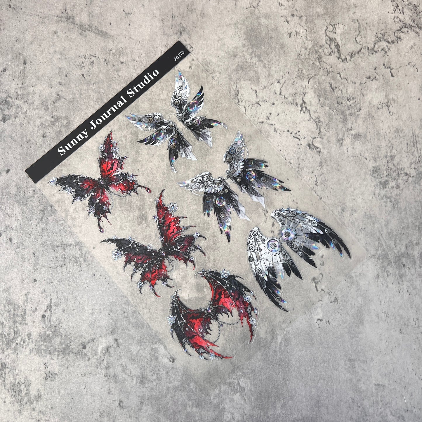 A0170--Gothic Wings PET Sticker 1 Pcs A5 Size