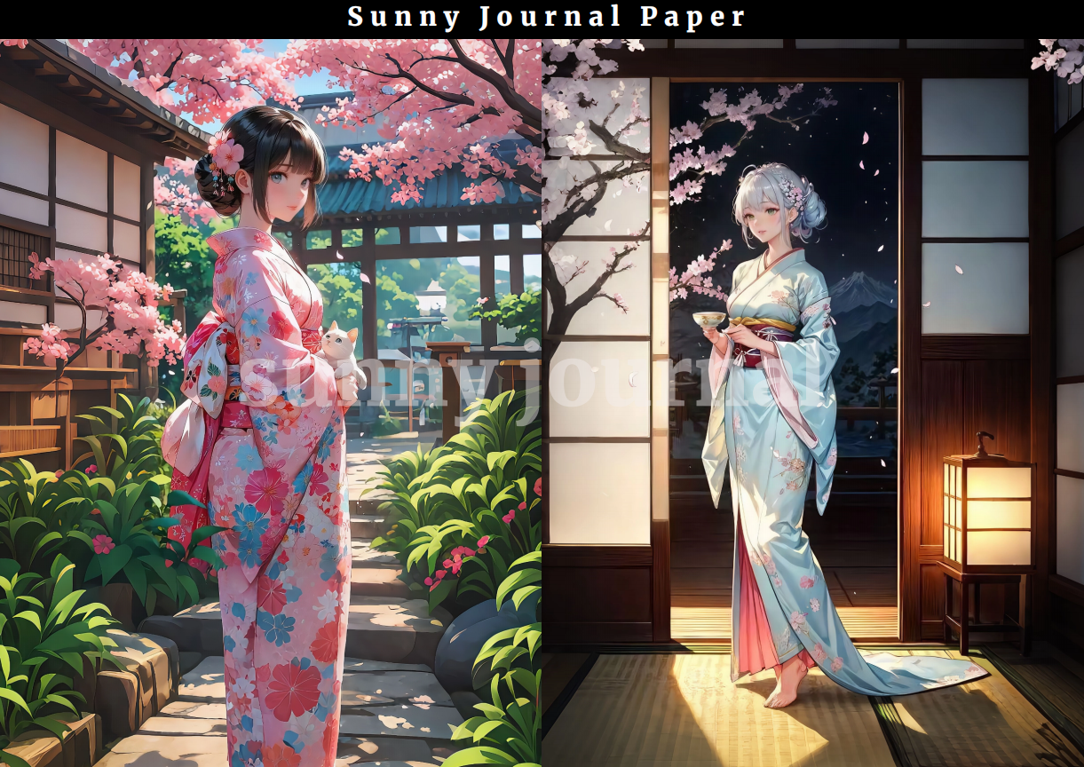B0018-Japanese Kimono Anime Girls A5 Paper 10 pcs no repeat