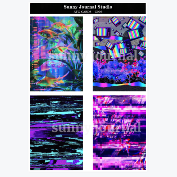C006-Cyber Pixel Mosaic Style ATC Cards 20 iamges 300GSM Paper Card / Self-cut Required