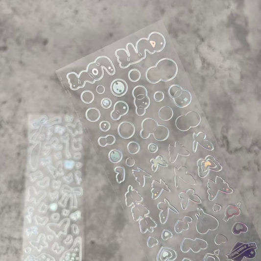 Embossed 3D Line Stickers Bubble/butterfly/bow with holographic Border