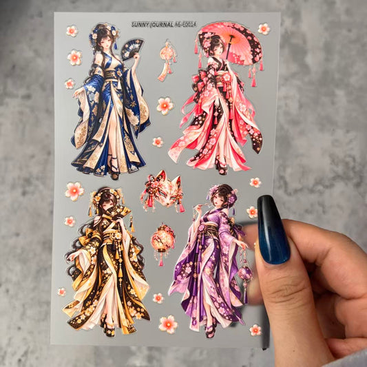 E0014--Japanese kimono girl 3D Embossed Sticker 1 Pcs A6 Size 10X15cm=4x6inch
