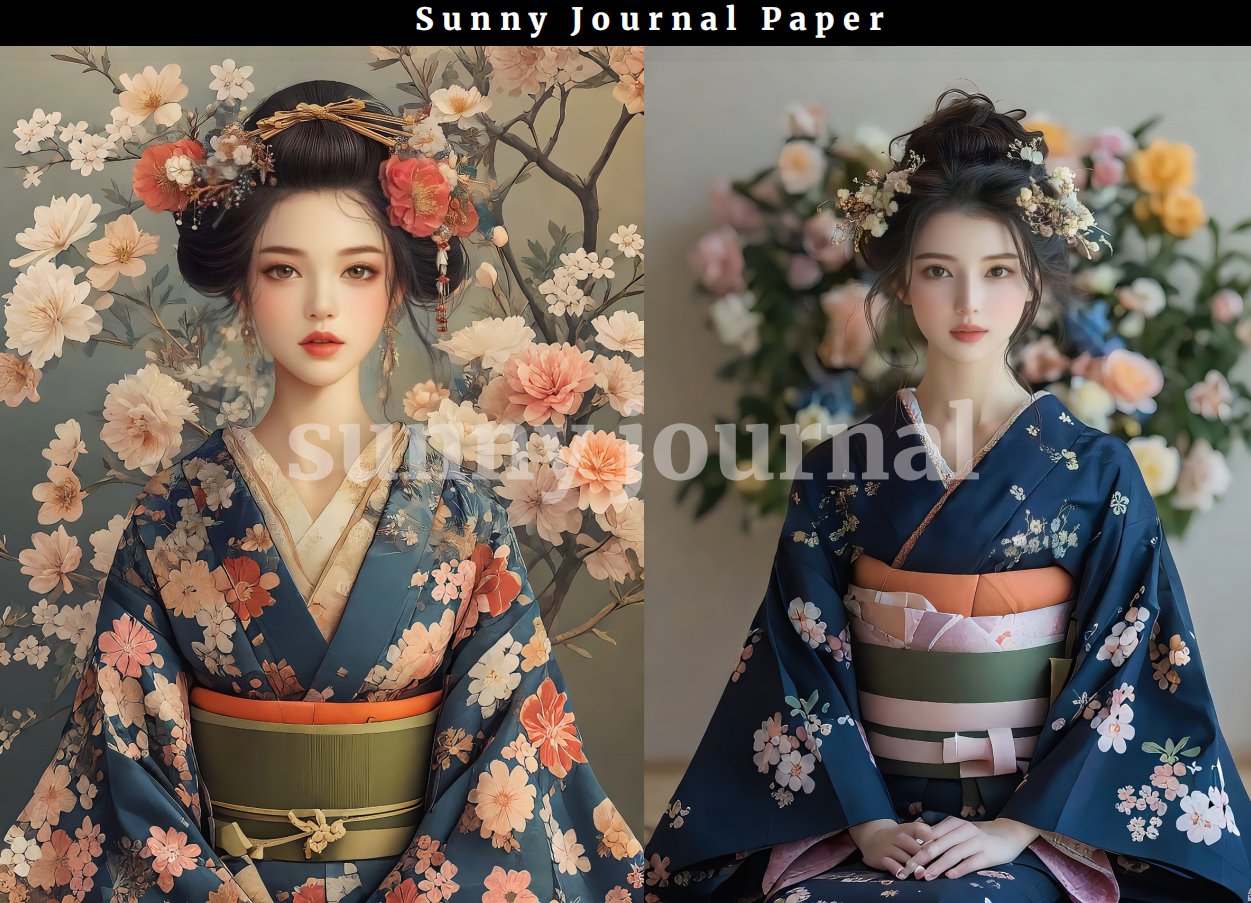 B0017-Japanese Geisha Kimono Girls A5 Paper 10 pcs no repeat