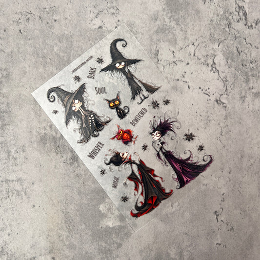 E006--Spooky Cute Witch& Queen 3D Embossed Sticker 1 Pcs A6 Size 10X15cm=4x6inch