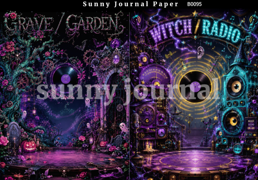 B0095-Halloween Magic Stage Background A5 paper 10pcs no repeat