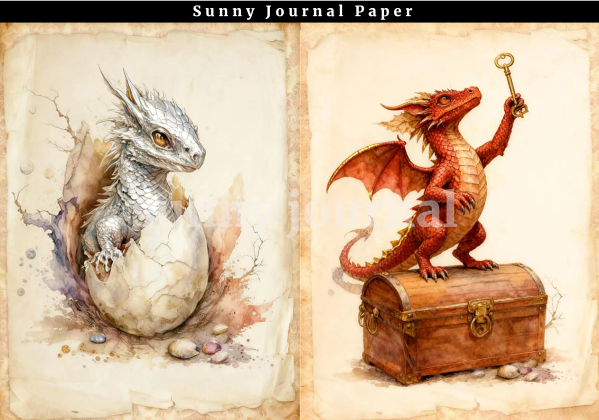 B0022-Vintage Dragon baby A5 paper no repeat