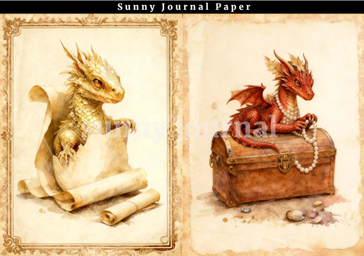 B0022-Vintage Dragon baby A5 paper no repeat