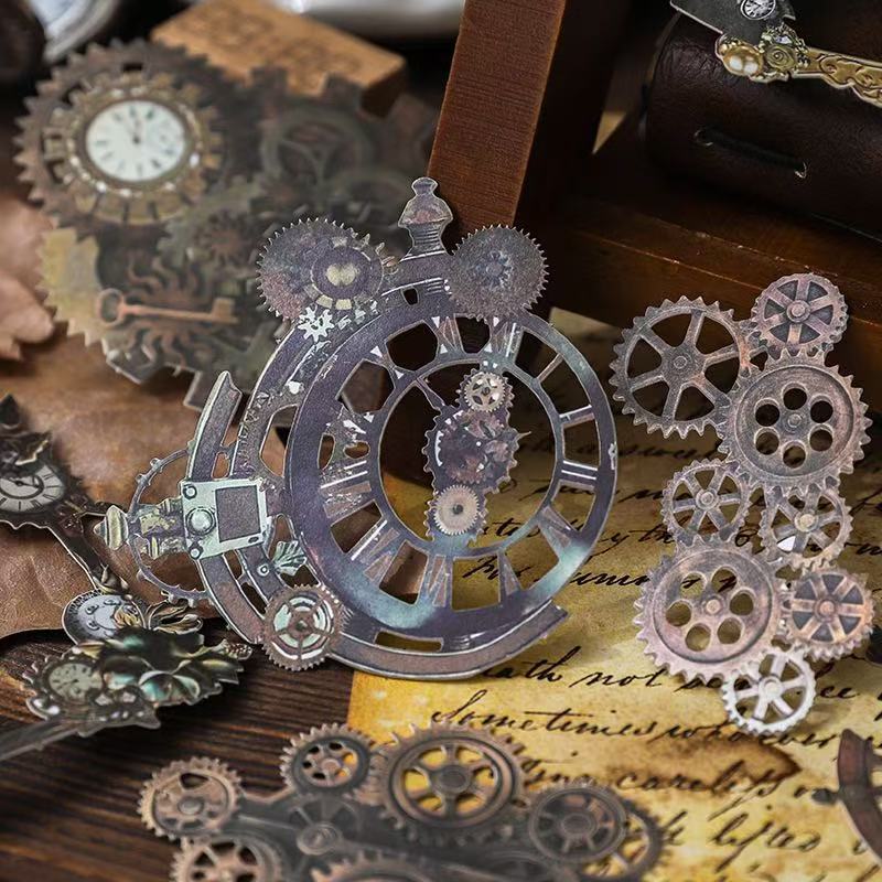 Steampunk Hard Card Stickers, Mottled Old Shadow Series, Vintage 10 Sheets Per Pack