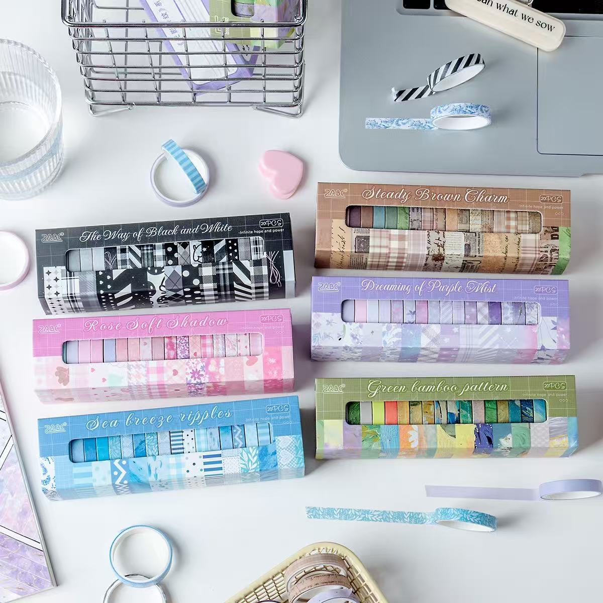 Washi Tape Set Light & Shadow Border Striped 20 rolls